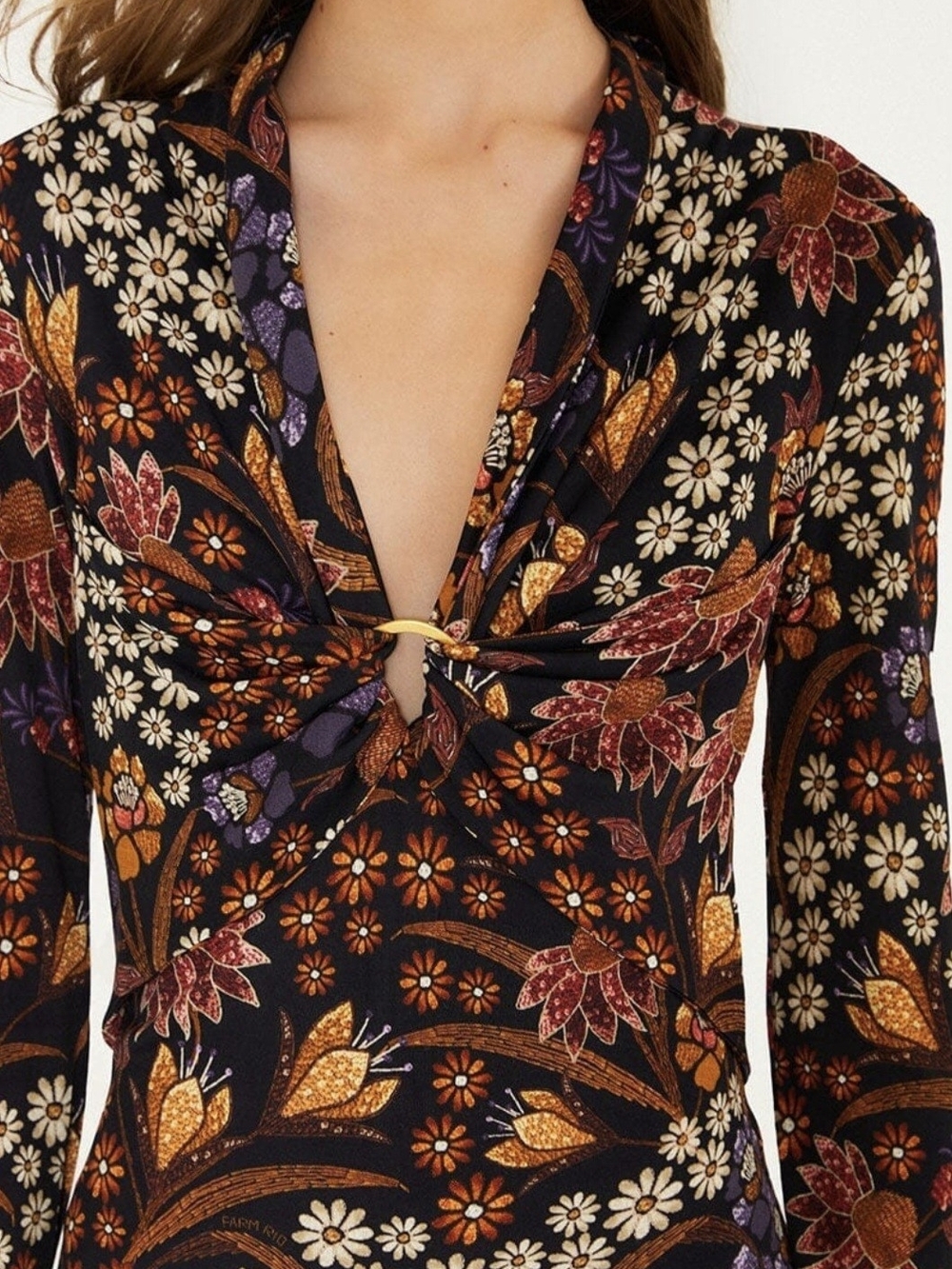 FARM Rio Black Multi Floral Twist-Front Long Sleeve Maxi Dress - Picture 3 of 4